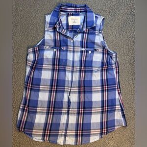 Sonoma Sleeveless Button Up Blouse Womens Size Medium Blue And Red